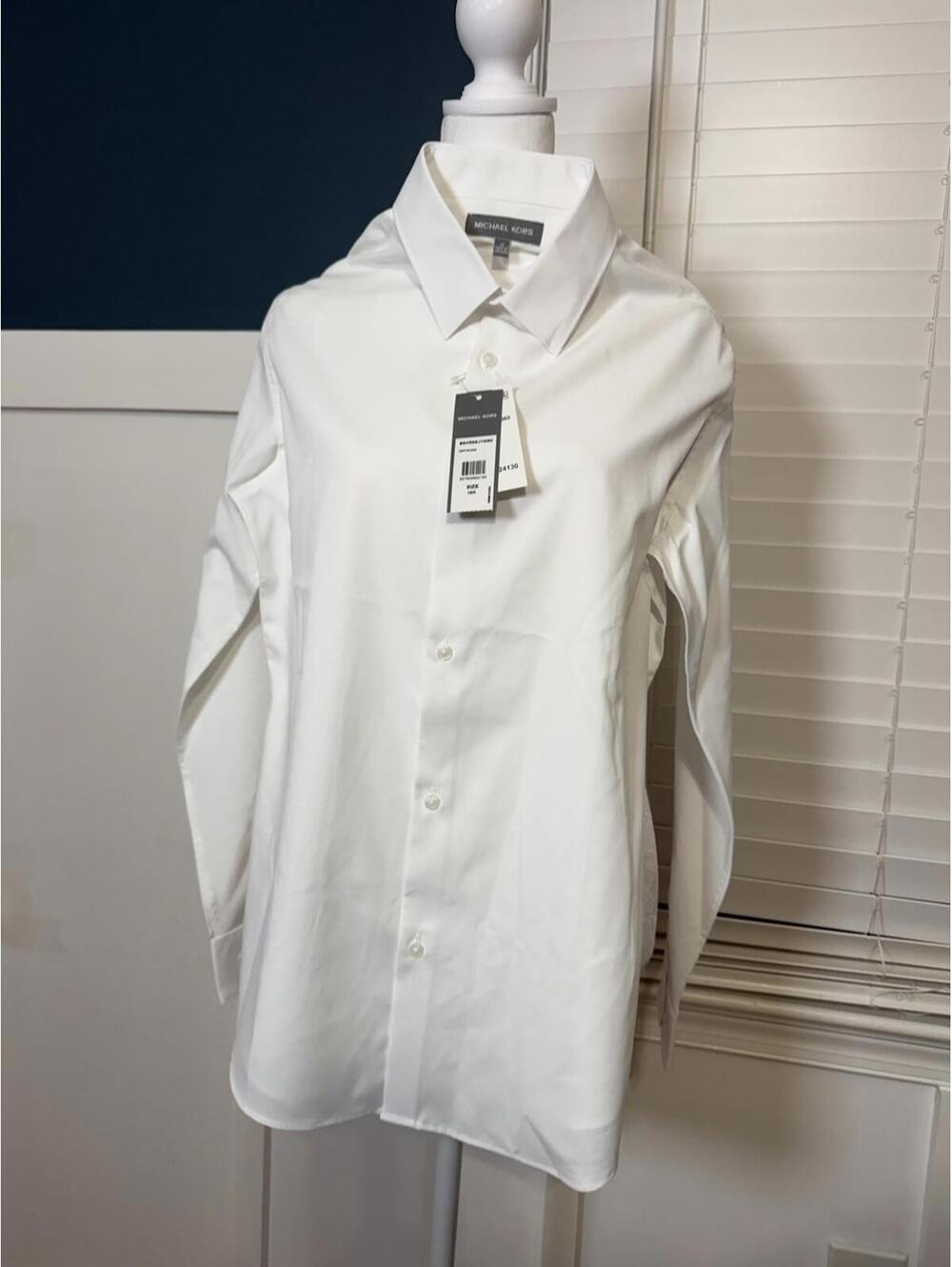 Michael Kors Men's White Dress Shirt Size 18 34/35 Polyester Spandex Collared